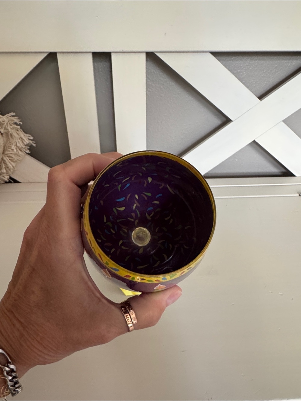 Lolita Purple Hand-Painted Wine Glass with Colorful Candle Design - Picture 4 of 6